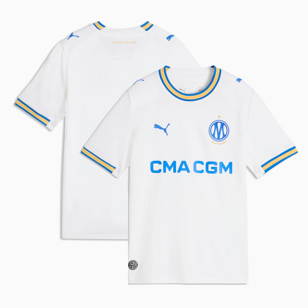 Front and back view of youth Olympique de Marseille 2026-2027 home white replica jersey by Final Third Kit