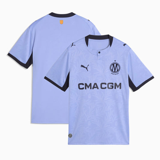 Front and back view of youth Olympique de Marseille 2026-2027 third blue replica jersey by Final Third Kit