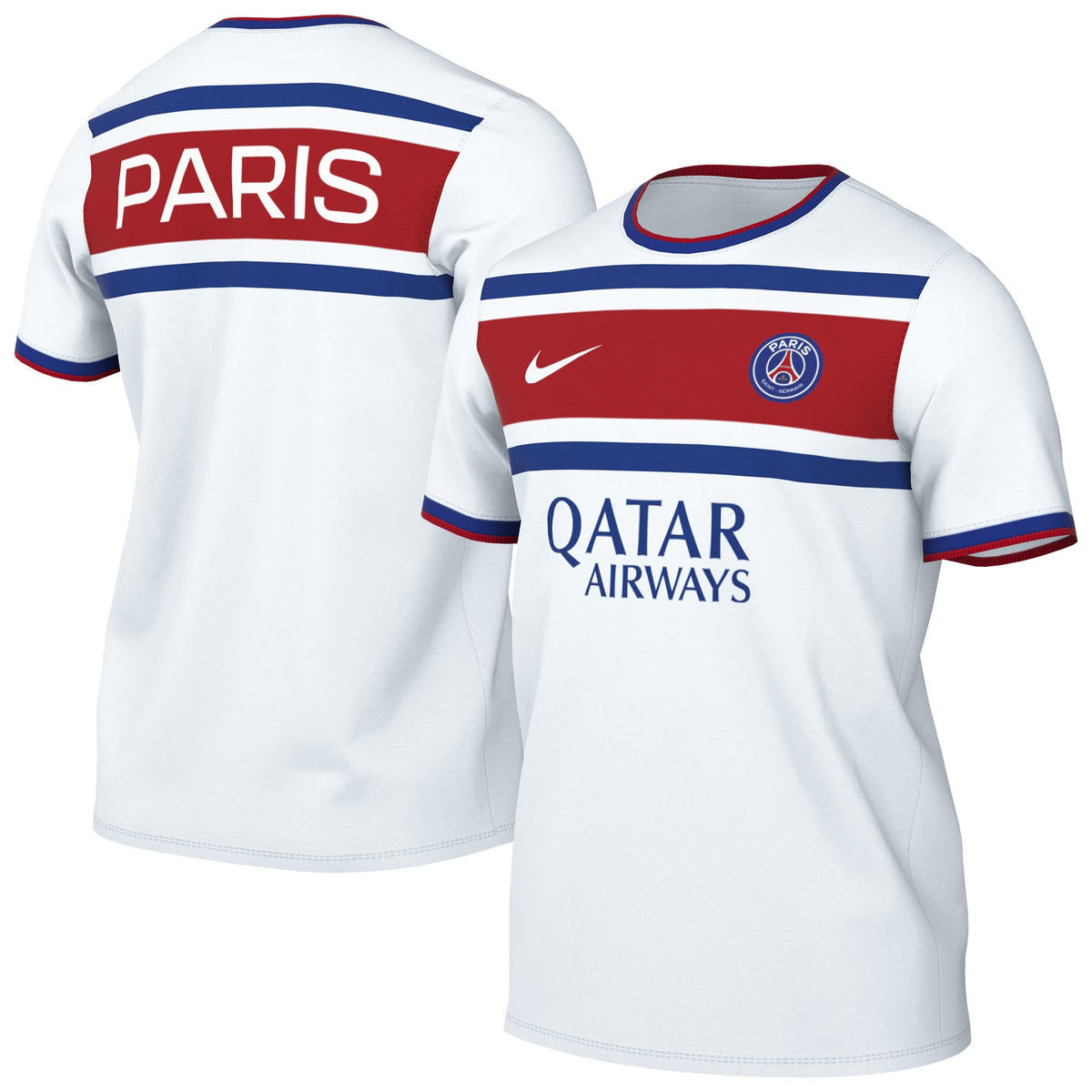 Front and back view of Paris Saint-Germain 2026-2027 away white pre-match top by Final Third Kit