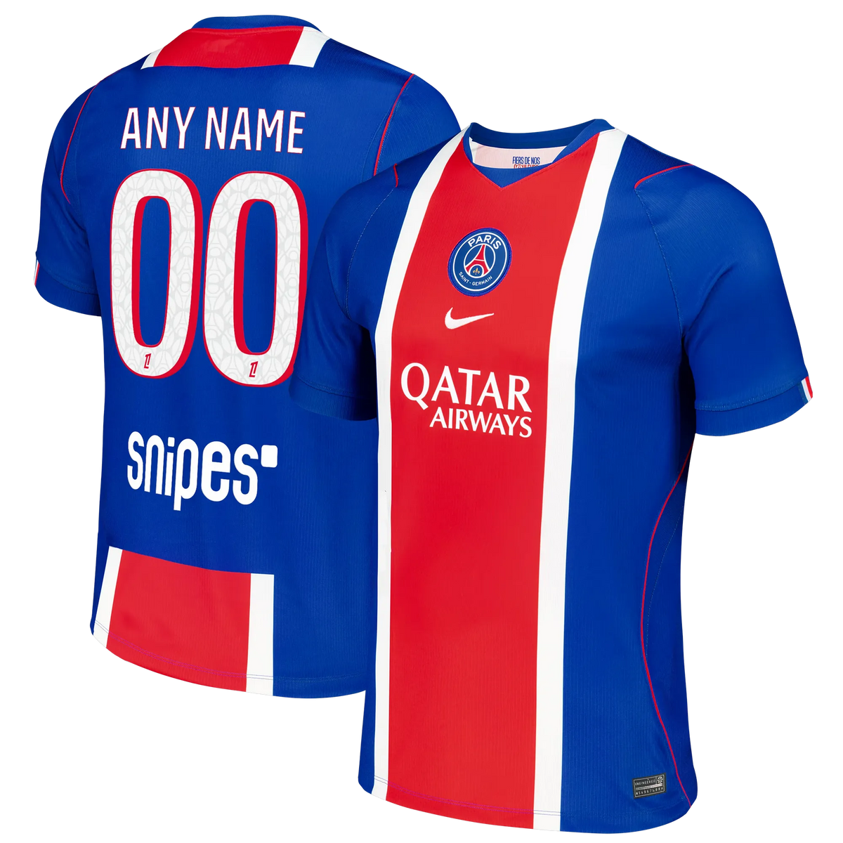 Front and back view of Paris Saint-Germain 2026-2027 home blue stadium replica custom jersey by Final Third Kit