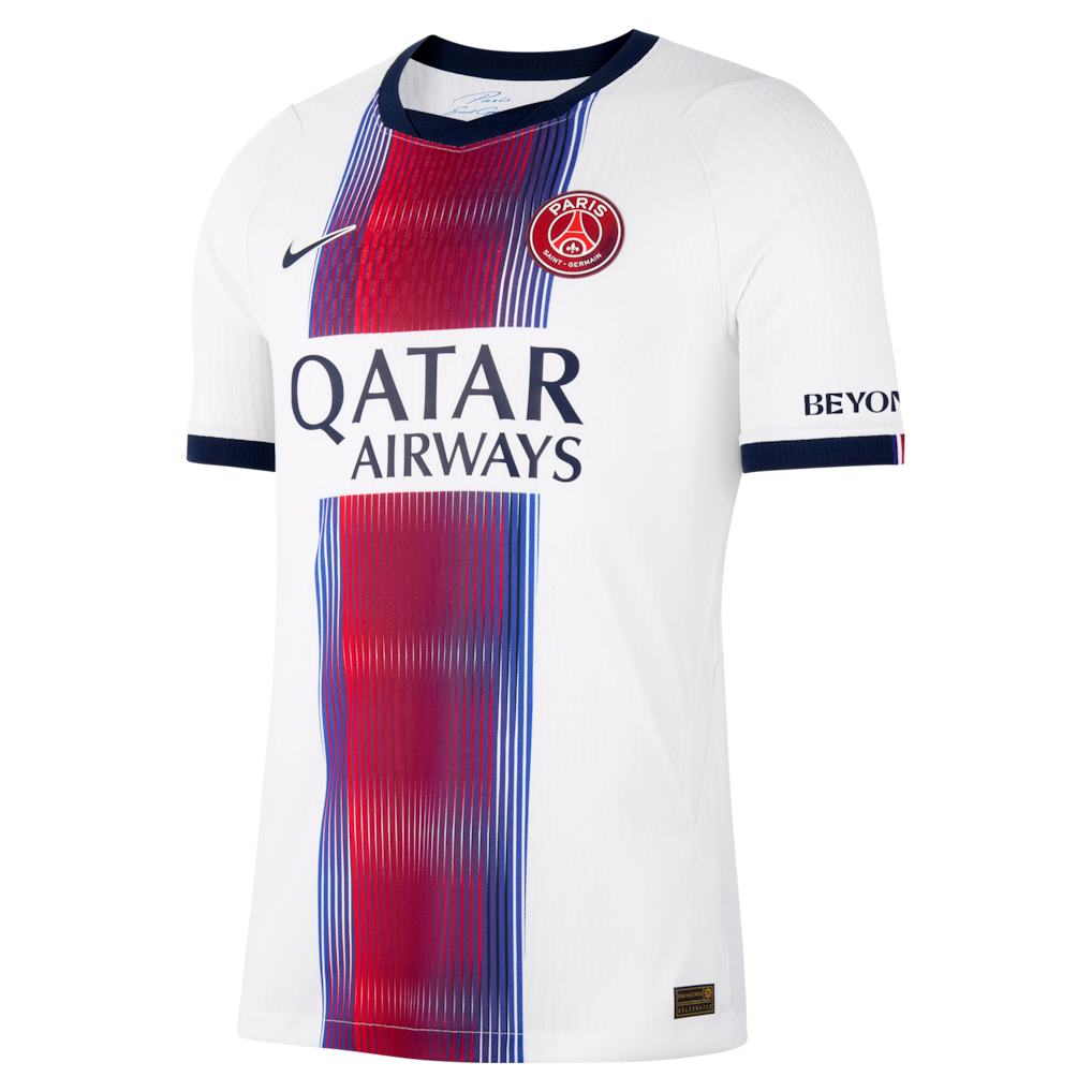 Front view of men's Paris Saint-Germain 2026-2027 away white match authentic soccer jersey by Final Third Kit