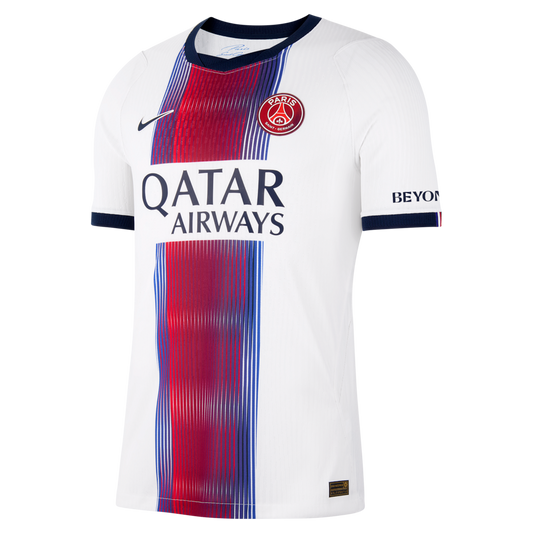 Front view of men's Paris Saint-Germain 2026-2027 away white match authentic soccer jersey by Final Third Kit