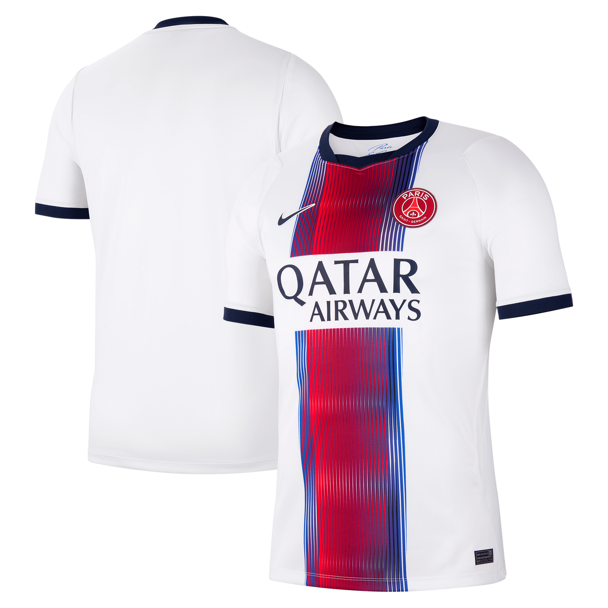 Front and back view of men's Paris Saint-Germain 2026-2027 away white stadium replica jersey by Final Third Kit