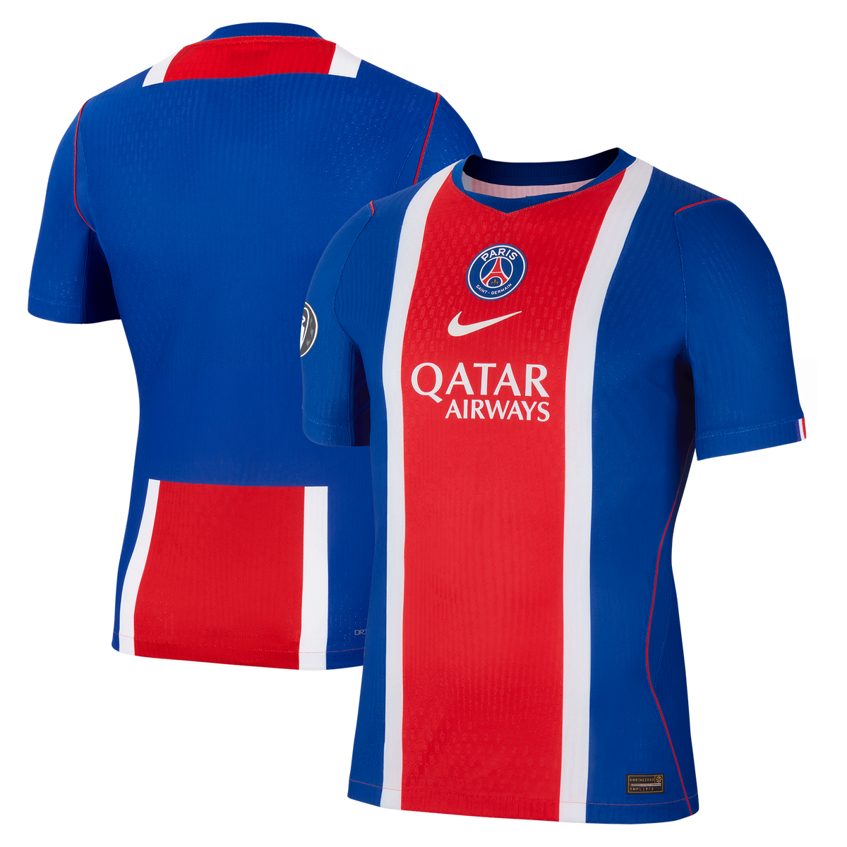 Front and back view of men's Paris Saint-Germain 2026-2027 home blue match authentic jersey by Final Third Kit