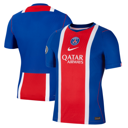Front and back view of men's Paris Saint-Germain 2026-2027 home blue match authentic jersey by Final Third Kit