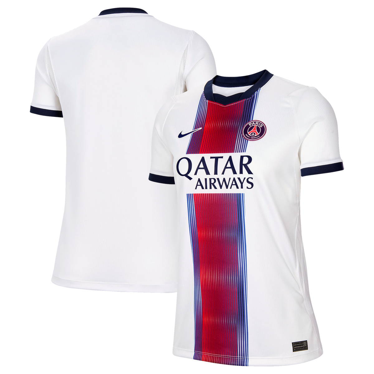 Front and back view of women's Paris Saint-Germain 2026-2027 away white stadium replica jersey by Final Third Kit