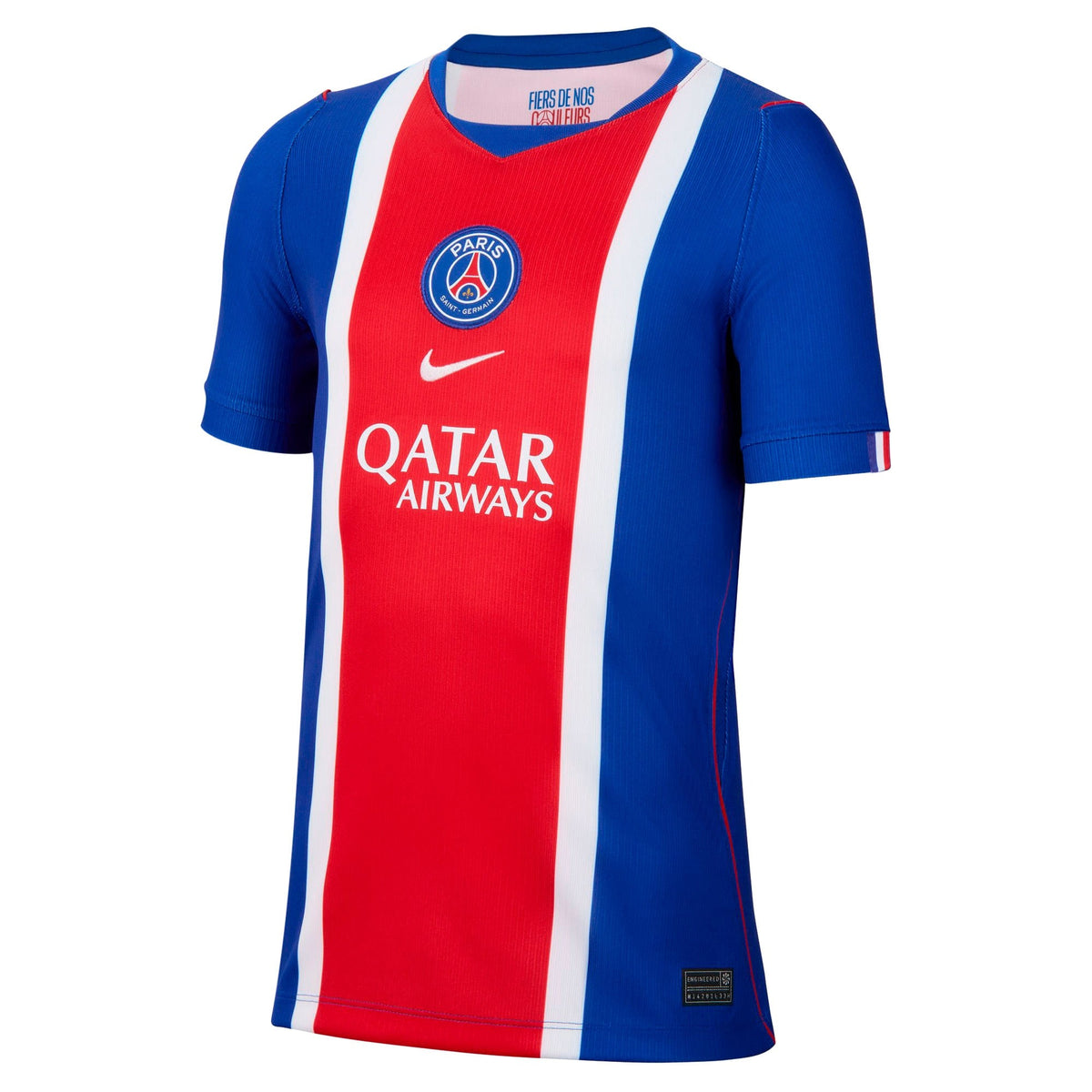 Front view of youth Paris Saint-Germain 2026-2027 home blue stadium replica soccer jersey by Final Third Kit