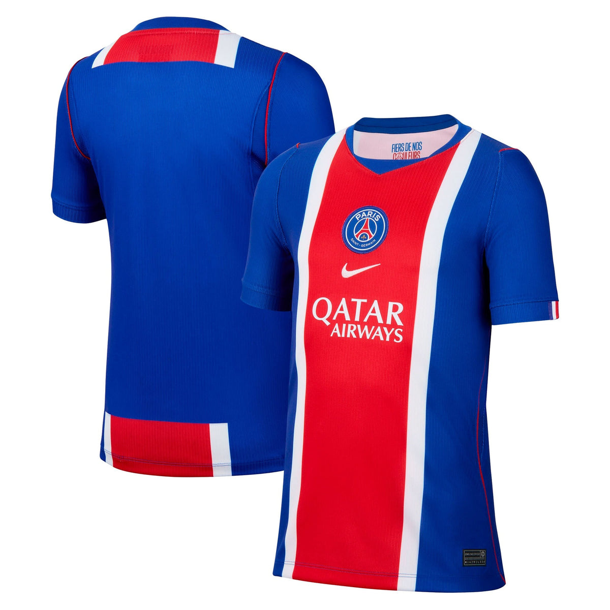 Front and back view of youth Paris Saint-Germain 2026-2027 home blue stadium replica jersey by Final Third Kit