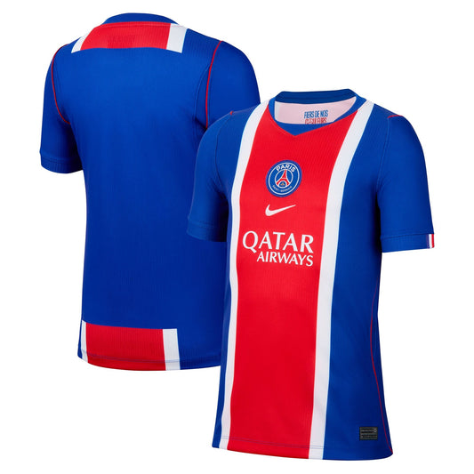 Front and back view of youth Paris Saint-Germain 2026-2027 home blue stadium replica jersey by Final Third Kit