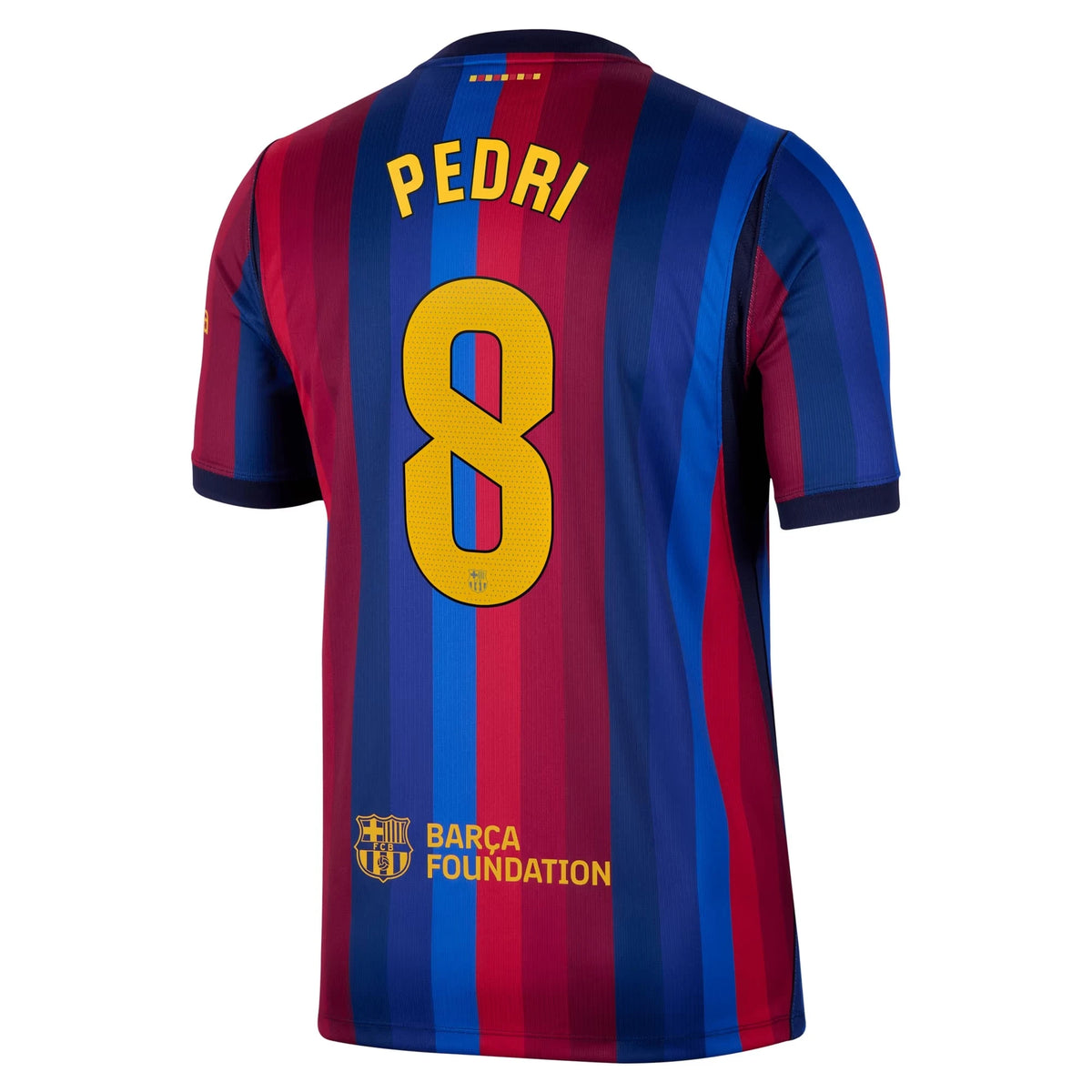 Back view of men's Barcelona 2026-2027 home red stadium replica football shirt with Pedri name and number 8 printing by Final Third Kit