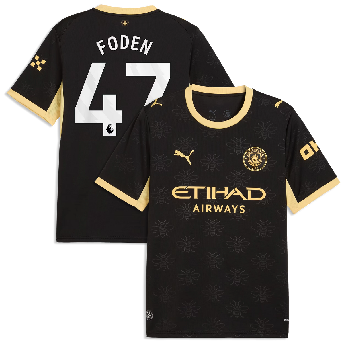 Front and back view of Manchester City 2026-2027 away black replica jersey featuring Phil Foden by Final Third Kit