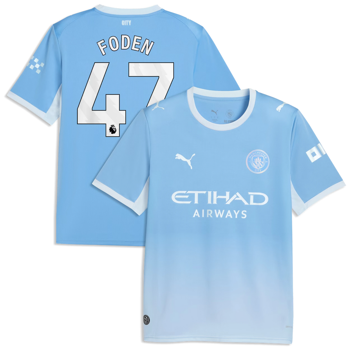 Front and back view of Manchester City 2026-2027 home light blue replica jersey featuring Phil Foden by Final Third Kit