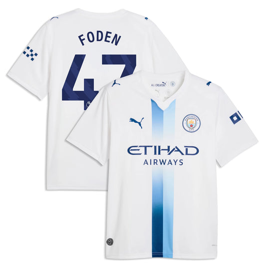 Front and back view of Manchester City 2026-2027 third white replica jersey featuring Phil Foden by Final Third Kit