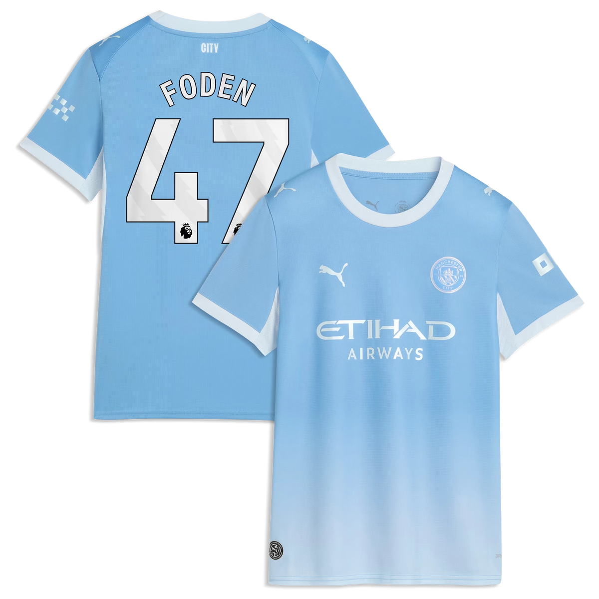 Front and back view of women's Manchester City 2026-2027 home light blue replica jersey featuring Phil Foden by Final Third Kit