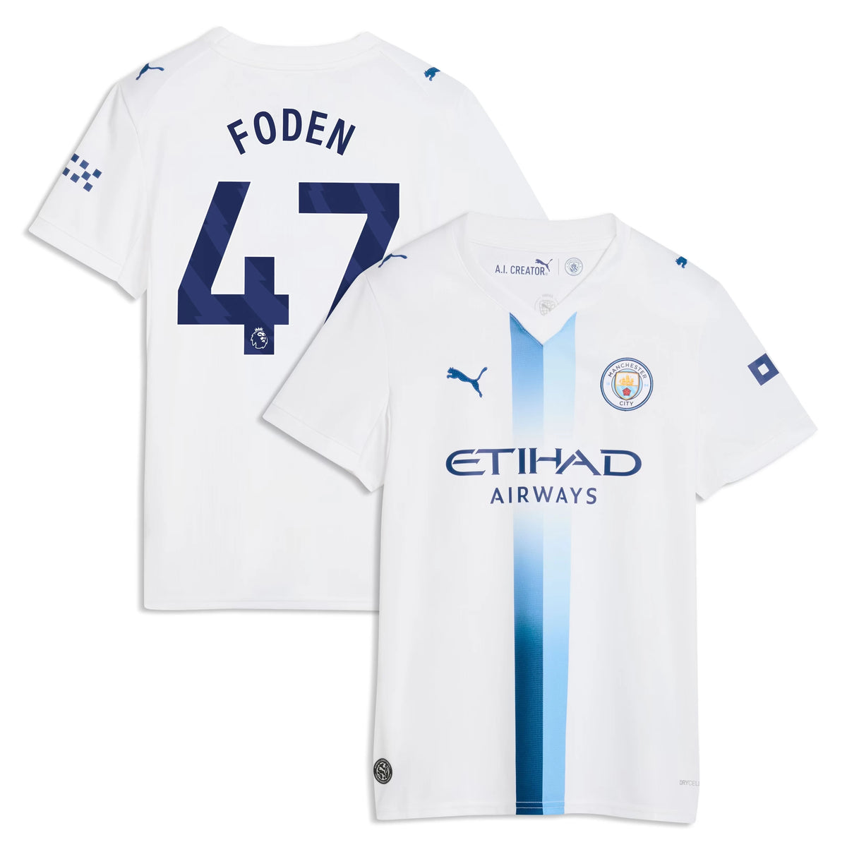 Front and back view of women's Manchester City 2026-2027 third white replica jersey featuring Phil Foden by Final Third Kit