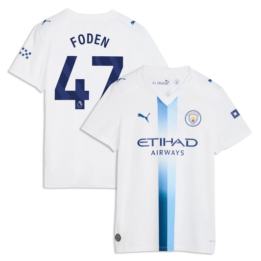 Front and back view of women's Manchester City 2026-2027 third white replica jersey featuring Phil Foden by Final Third Kit