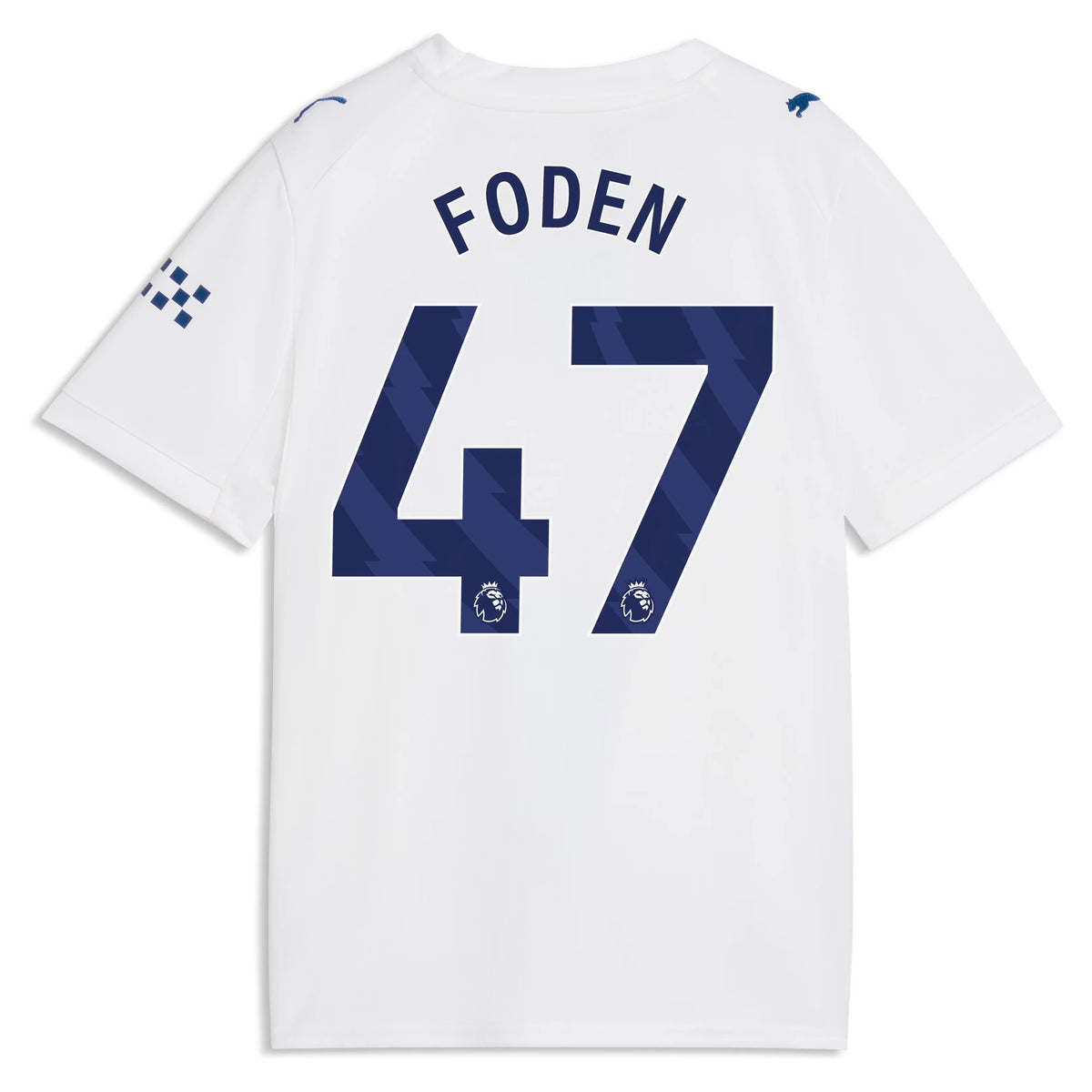 Back view of youth Manchester City 2026-2027 third white replica football shirt with Phil Foden name and number 47 printing by Final Third Kit