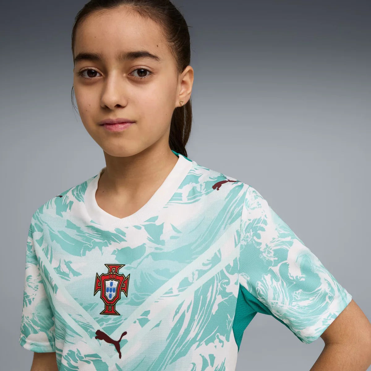 girl wearing a Portugal 2026 World Cup Away Kids Stadium Replica Jersey