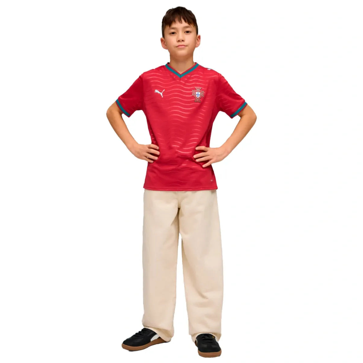 boy wearing a Portugal 2026 World Cup Home Kids Stadium Replica Jersey