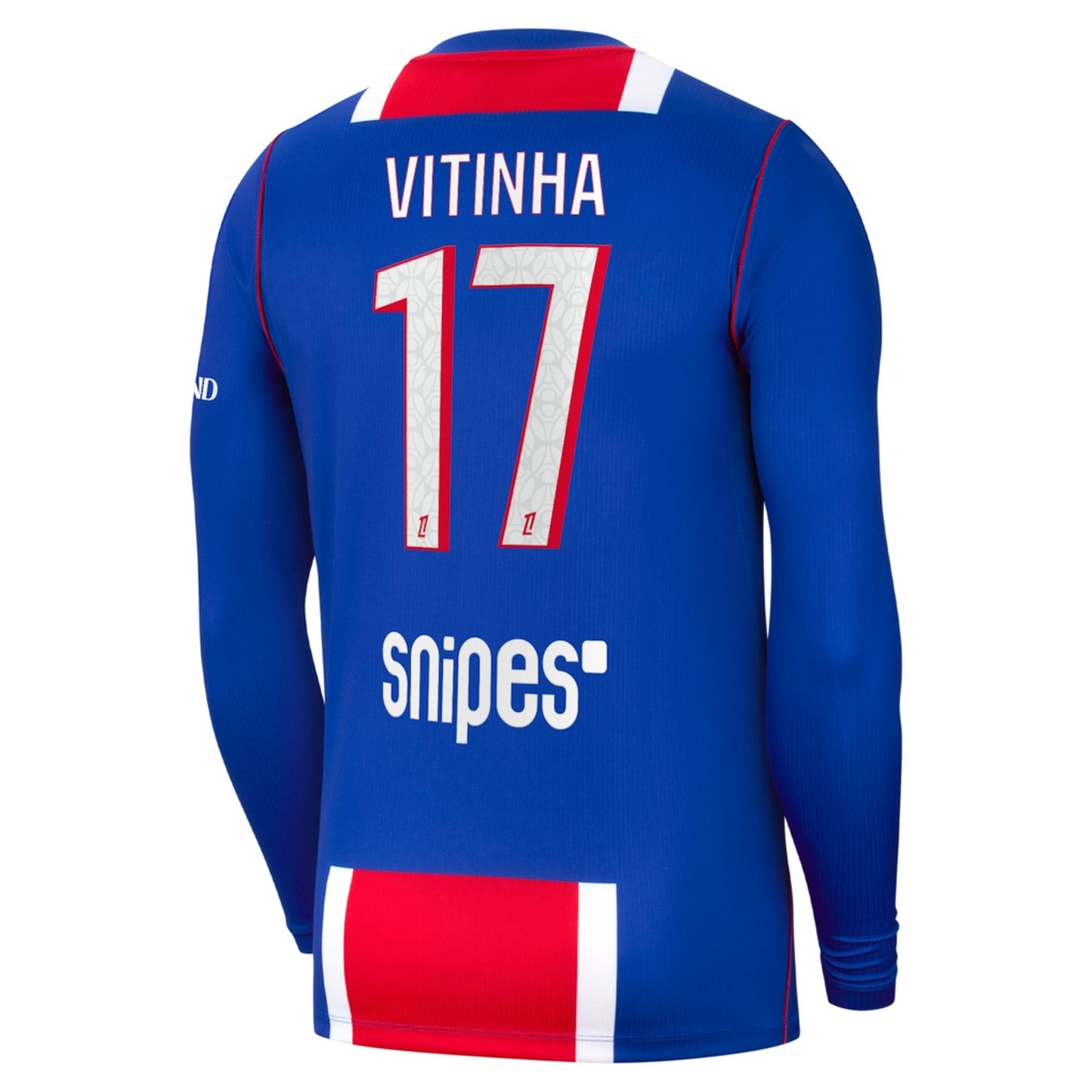 back view of PSG 2026/27 long sleeve home jersey with VITINHA #17 custom print
