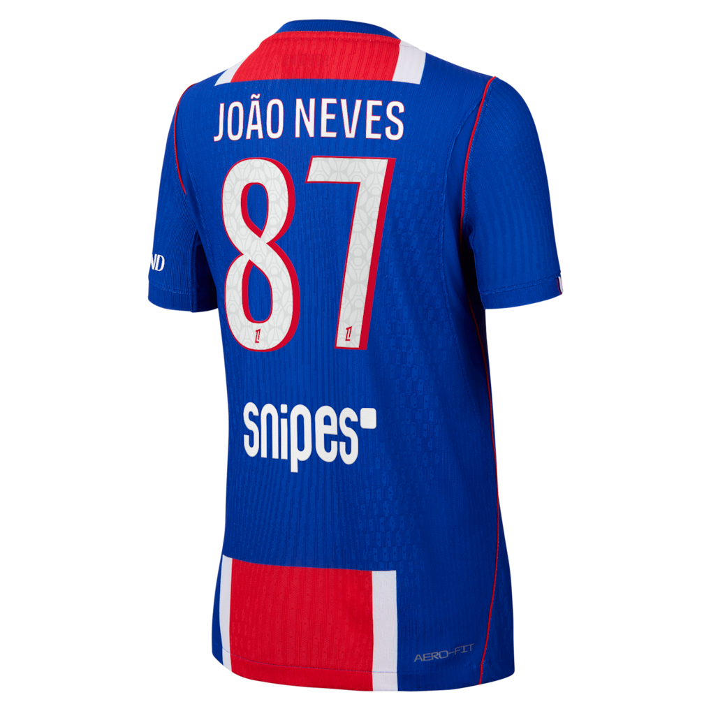 back view of PSG 2026/27 authentic home jersey with JOÃO NEVES #87 custom print