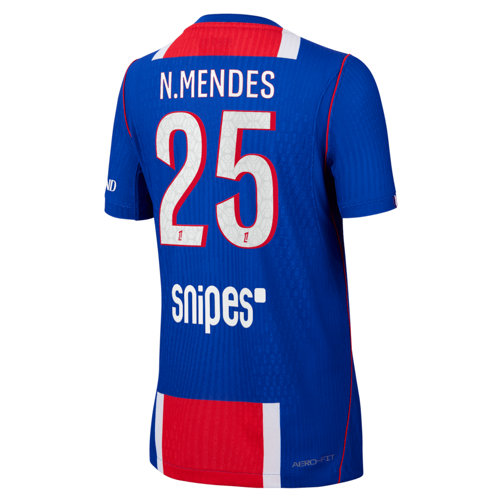 back view of PSG 2026/27 authentic home jersey with N.MENDES #25 custom print