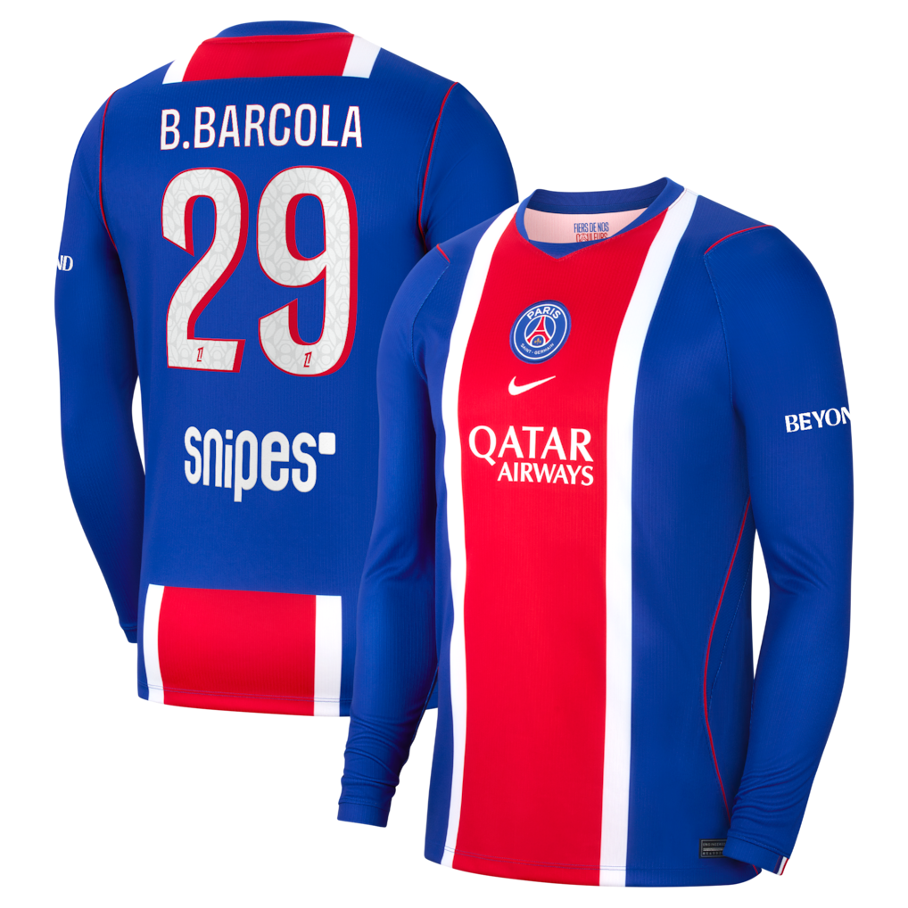 PSG 2026/27 long sleeve home jersey with B.BARCOLA #29 custom print