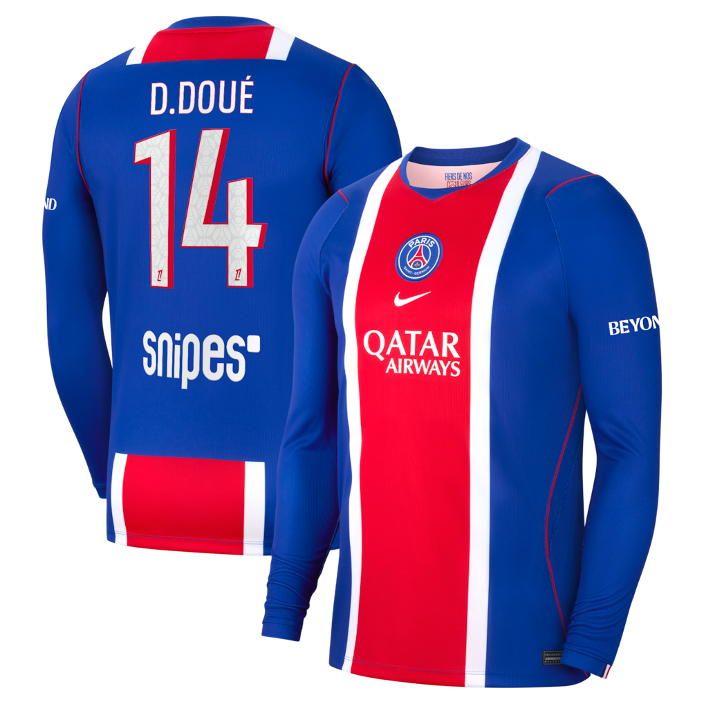 PSG 2026/27 long sleeve home jersey with D.DOUÉ #14 custom print