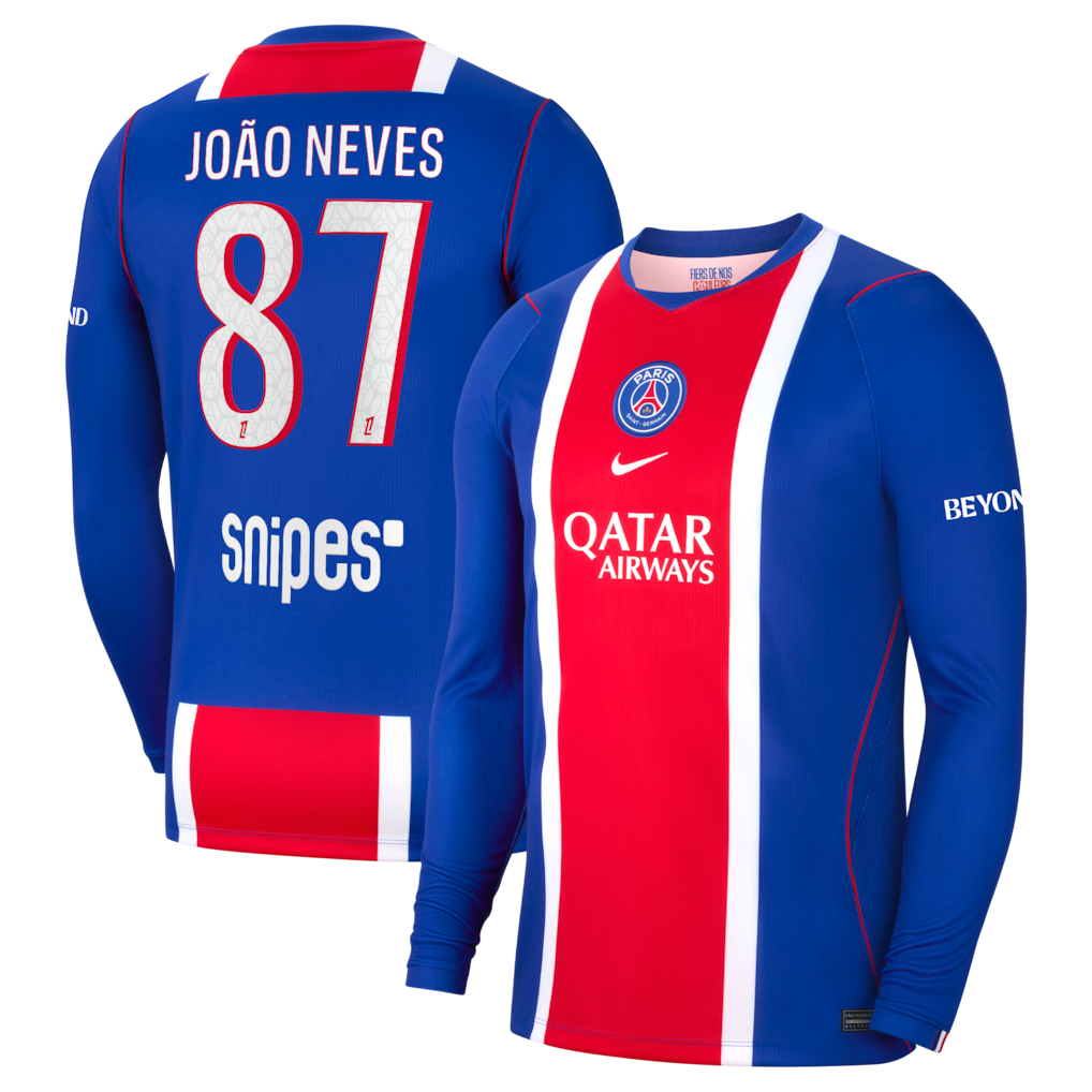 PSG 2026/27 long sleeve home jersey with JOÃO NEVES #87 custom print