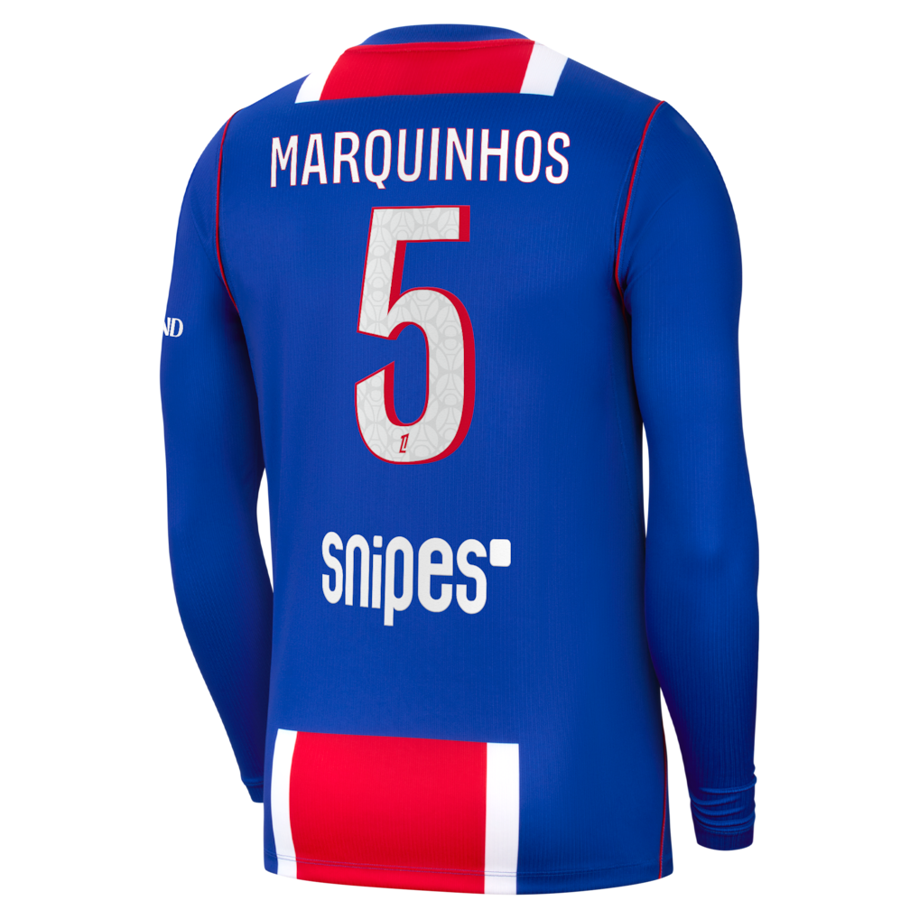 back view of PSG 2026/27 long sleeve home jersey with MARQUINHOS #5 custom print