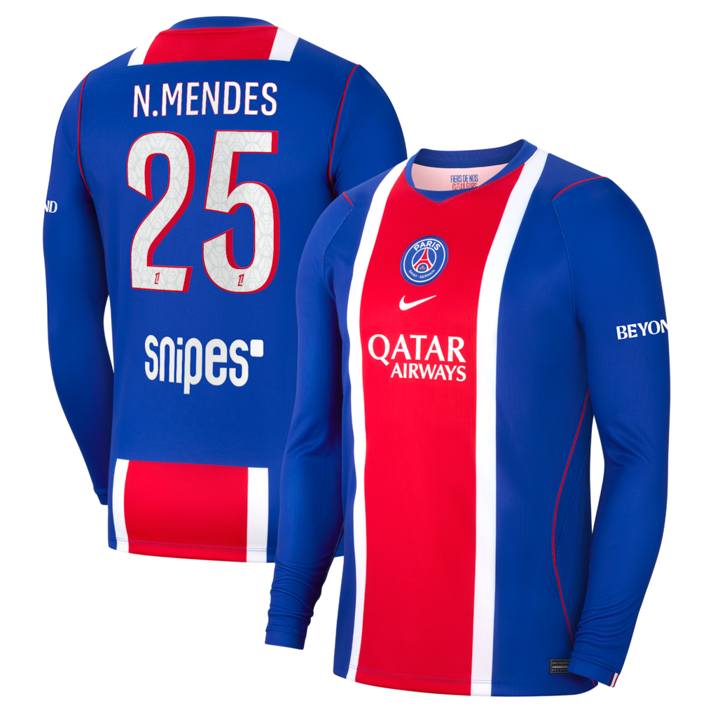PSG 2026/27 long sleeve home jersey with N.MENDES #25 custom print
