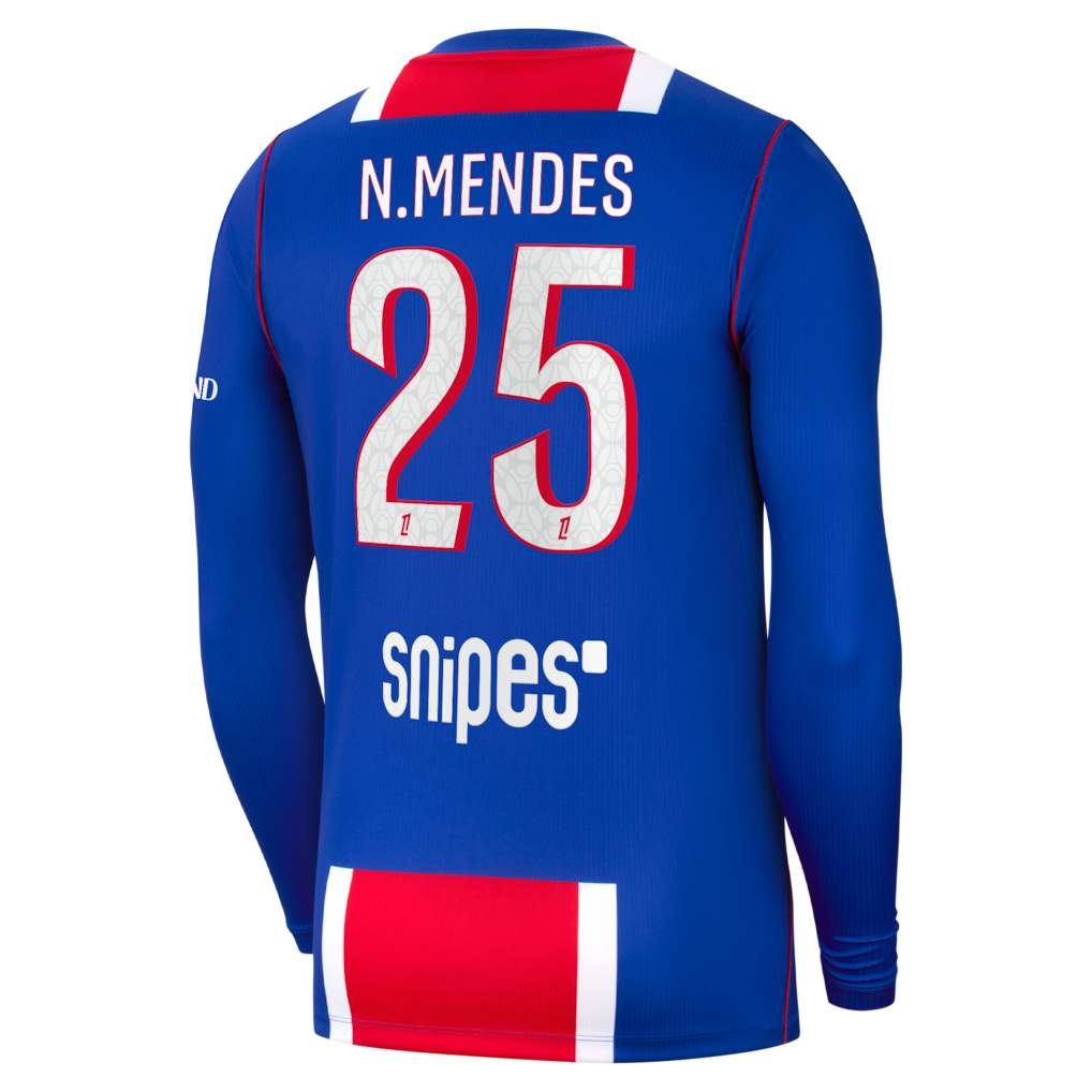 back view of PSG 2026/27 long sleeve home jersey with N.MENDES #25 custom print