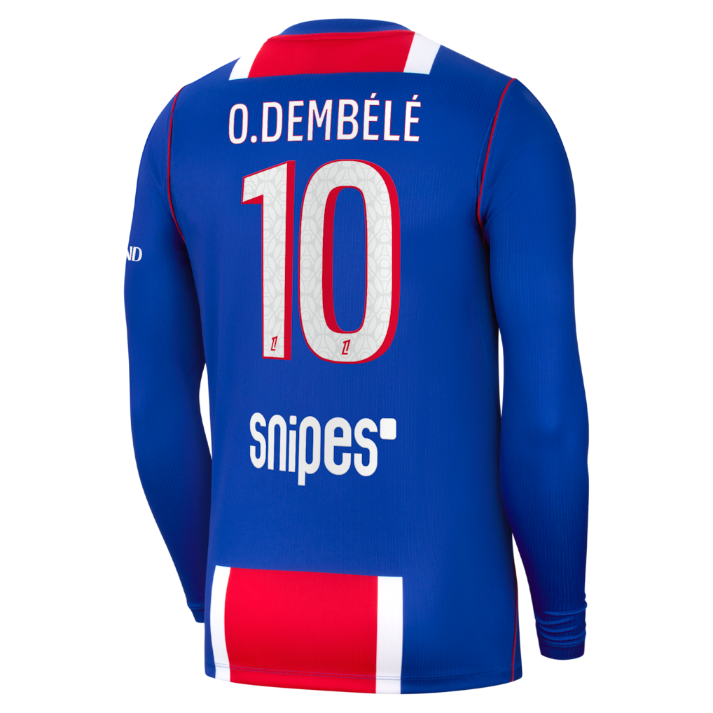 back view of PSG 2026/27 long sleeve home jersey with O.DEMBÉLÉ #10 custom print