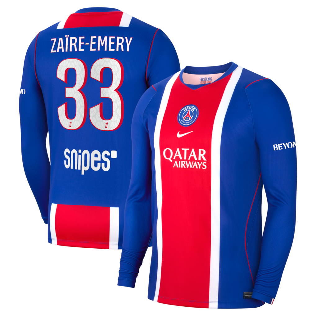 PSG 2026/27 long sleeve home jersey with ZAÏRE-EMERY #33 custom print