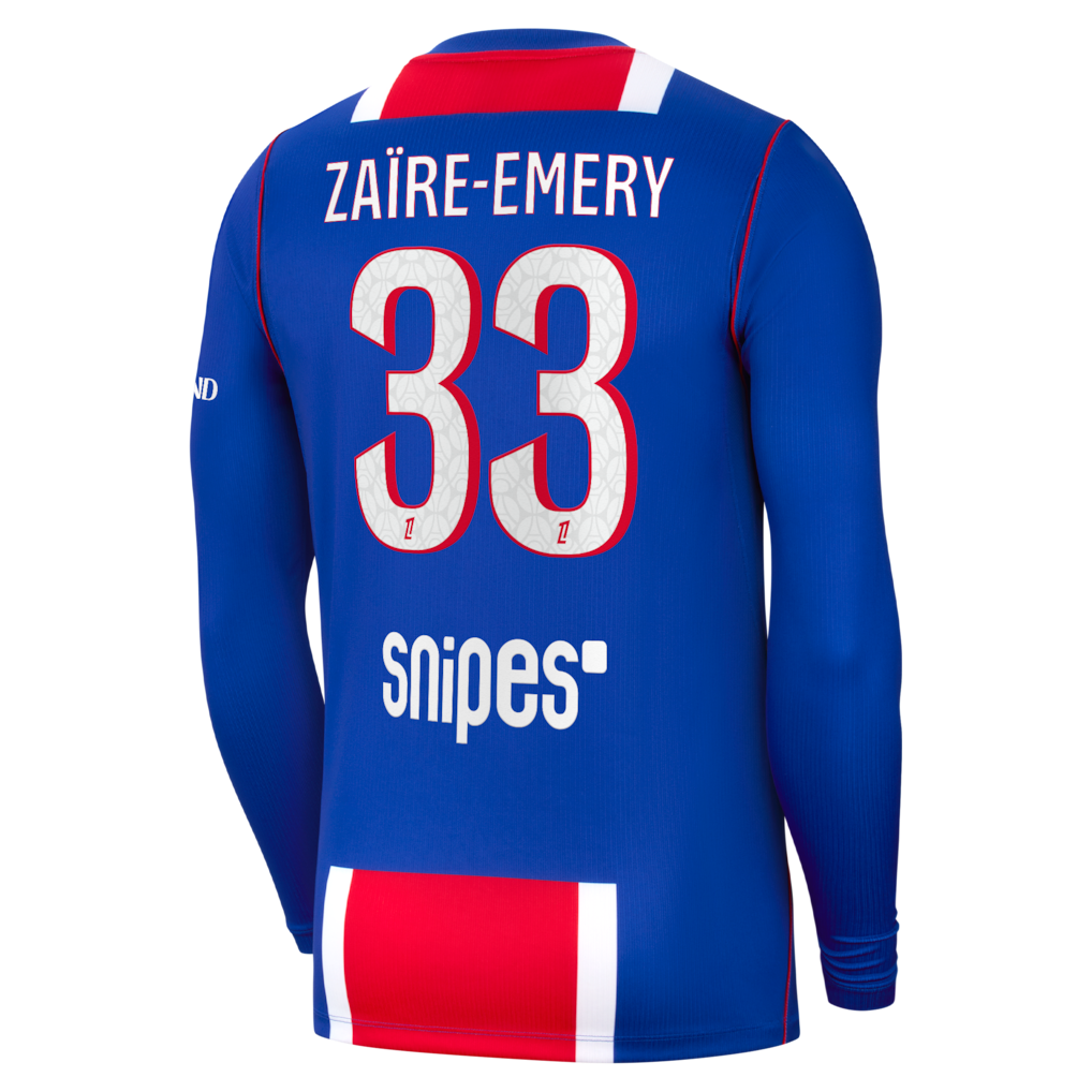 back view of PSG 2026/27 long sleeve home jersey with ZAÏRE-EMERY #33 custom print