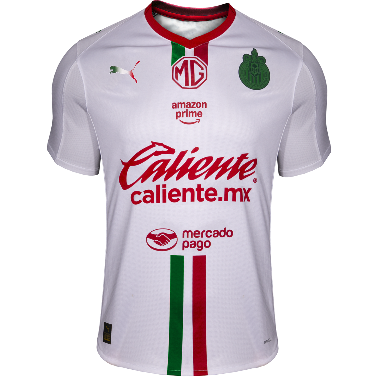 Flat lay of Chivas away stadium jersey front with dark navy colorway and club crest