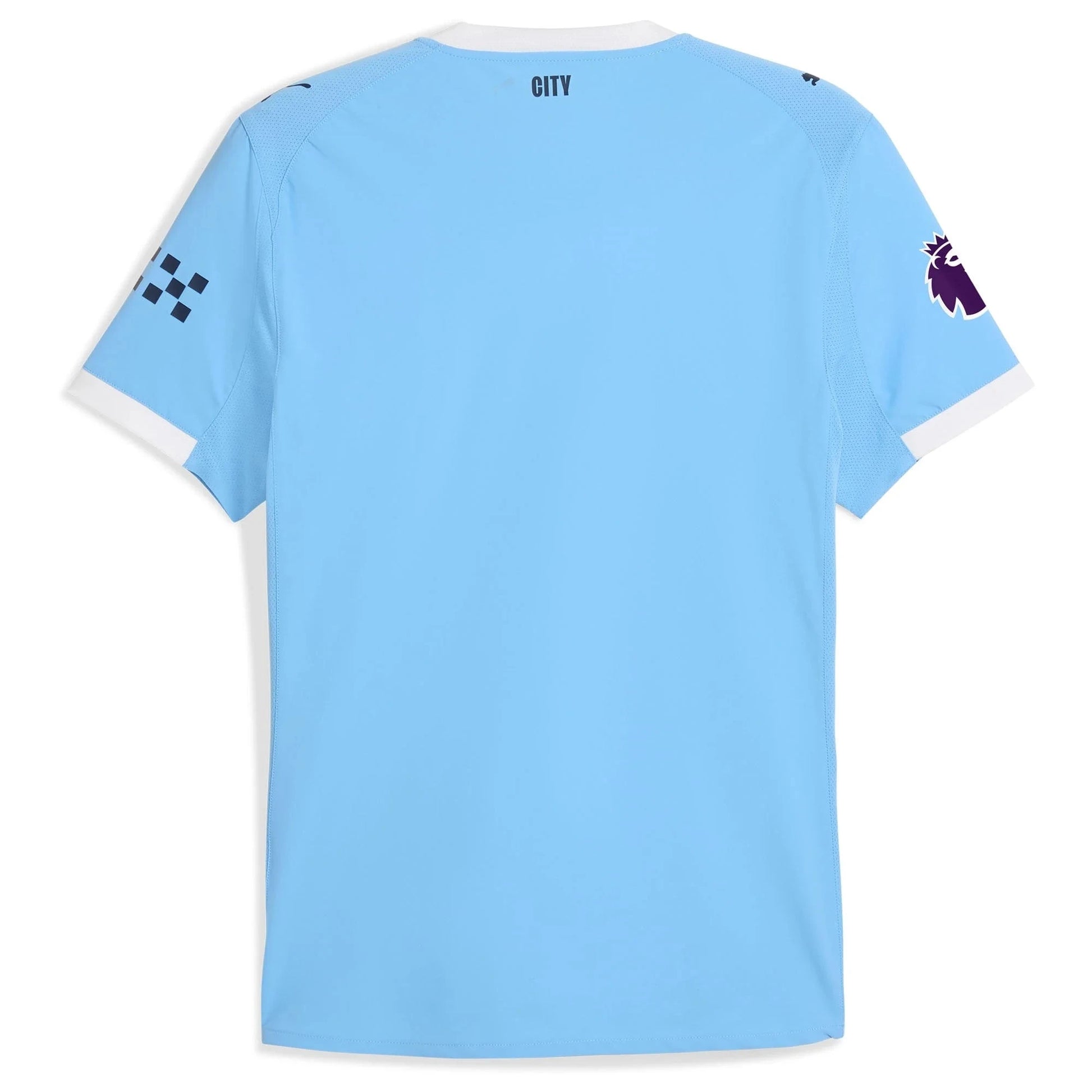Back view of Manchester City 2025/26 home stadium replica jersey with plain back and crew neck detail
