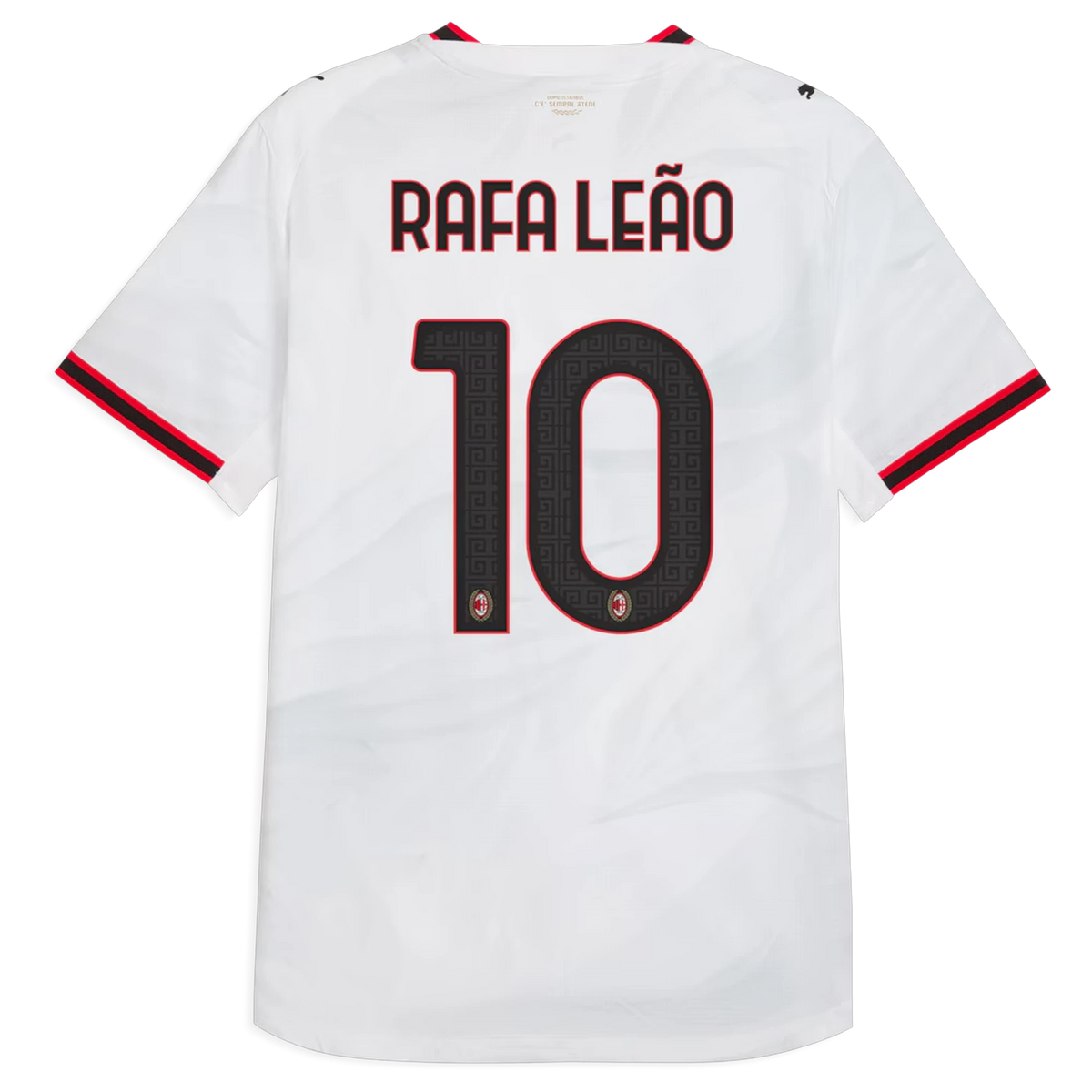 Back view of AC Milan 2026-2027 away white on-field authentic football shirt with Rafael Leão name and number 10 printing by Final Third Kit