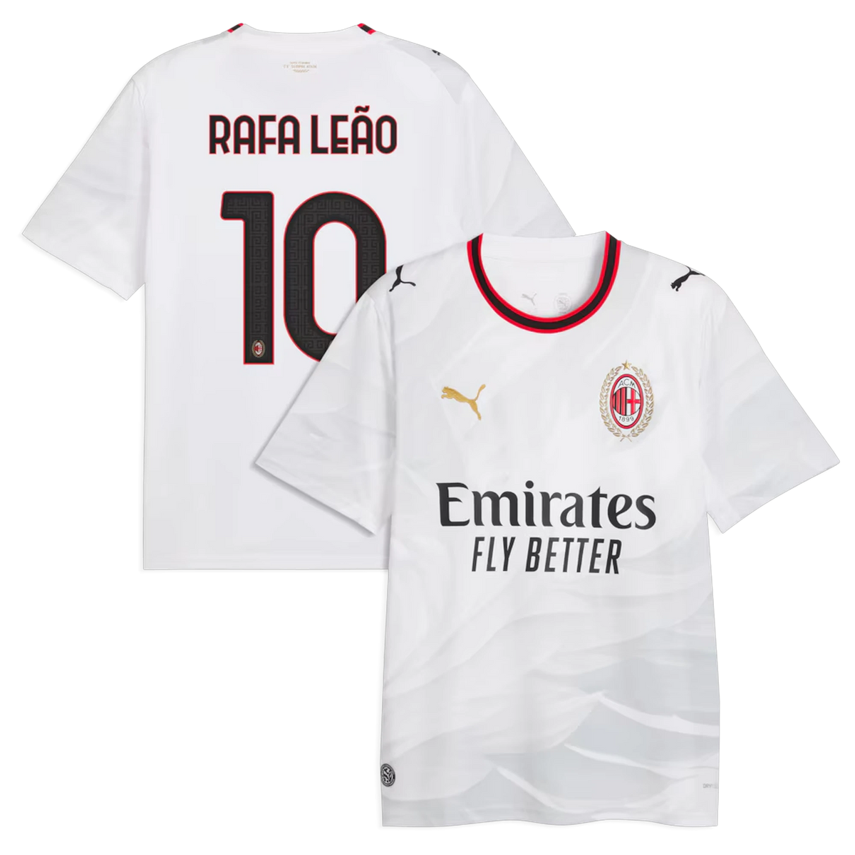 Front and back view of AC Milan 2026-2027 away white replica jersey featuring Rafael Leão by Final Third Kit