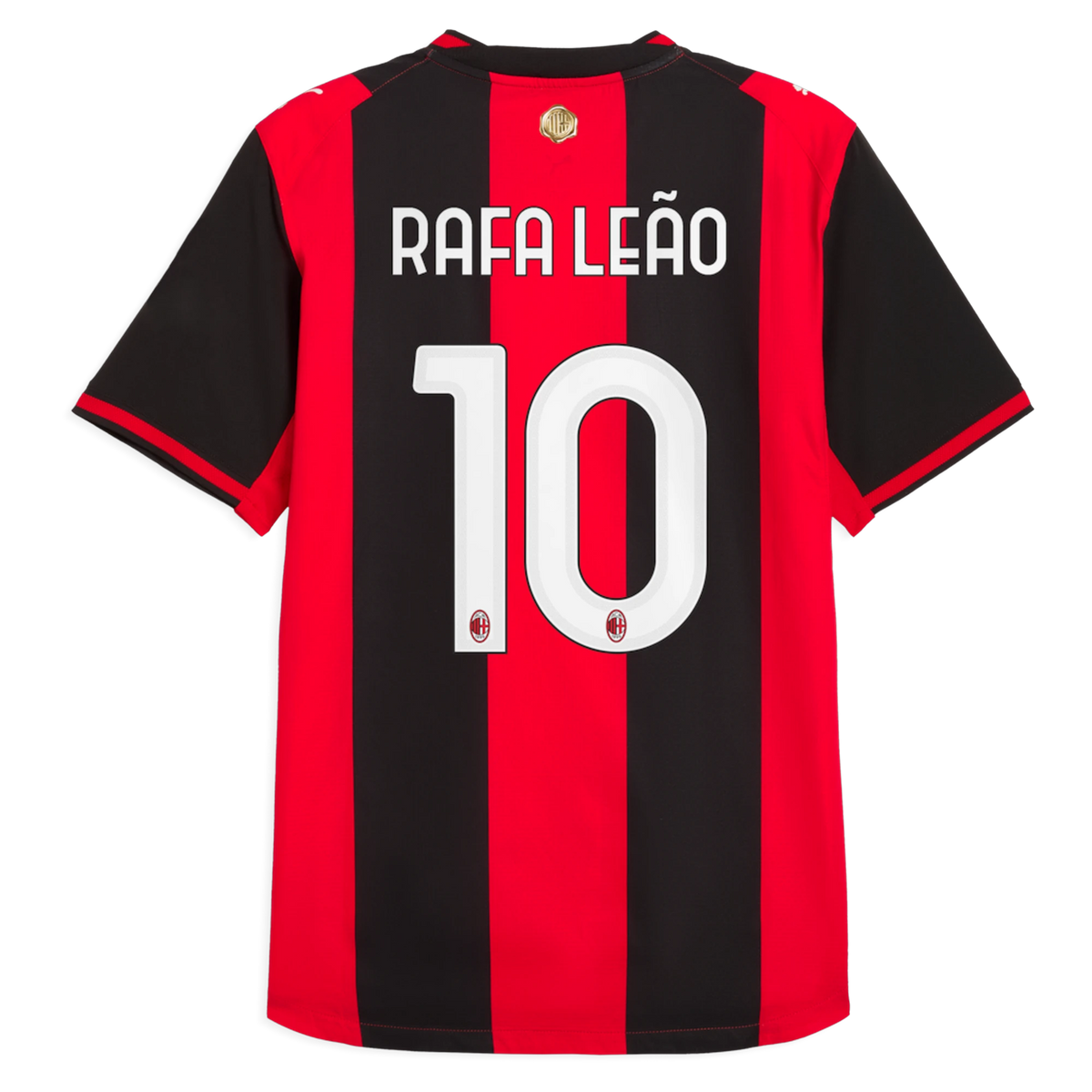 Back view of AC Milan 2026-2027 home black and red on-field authentic football shirt with Rafael Leão name and number 10 printing by Final Third Kit