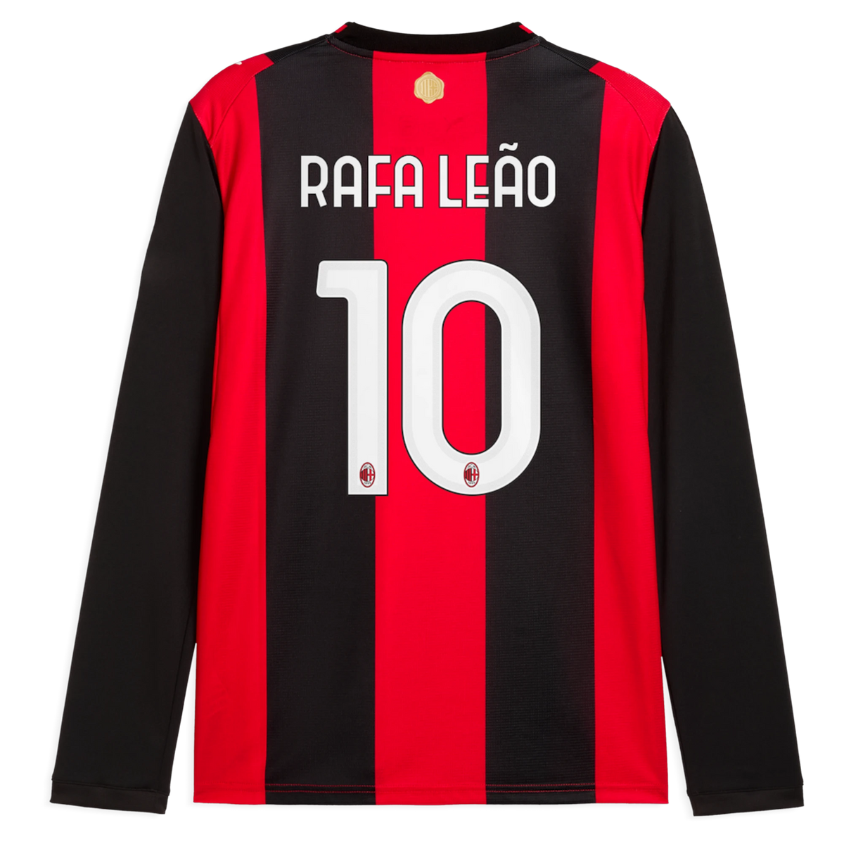 Back view of AC Milan 2026-2027 home black and red replica long sleeve football shirt with Rafael Leão name and number 10 printing by Final Third Kit