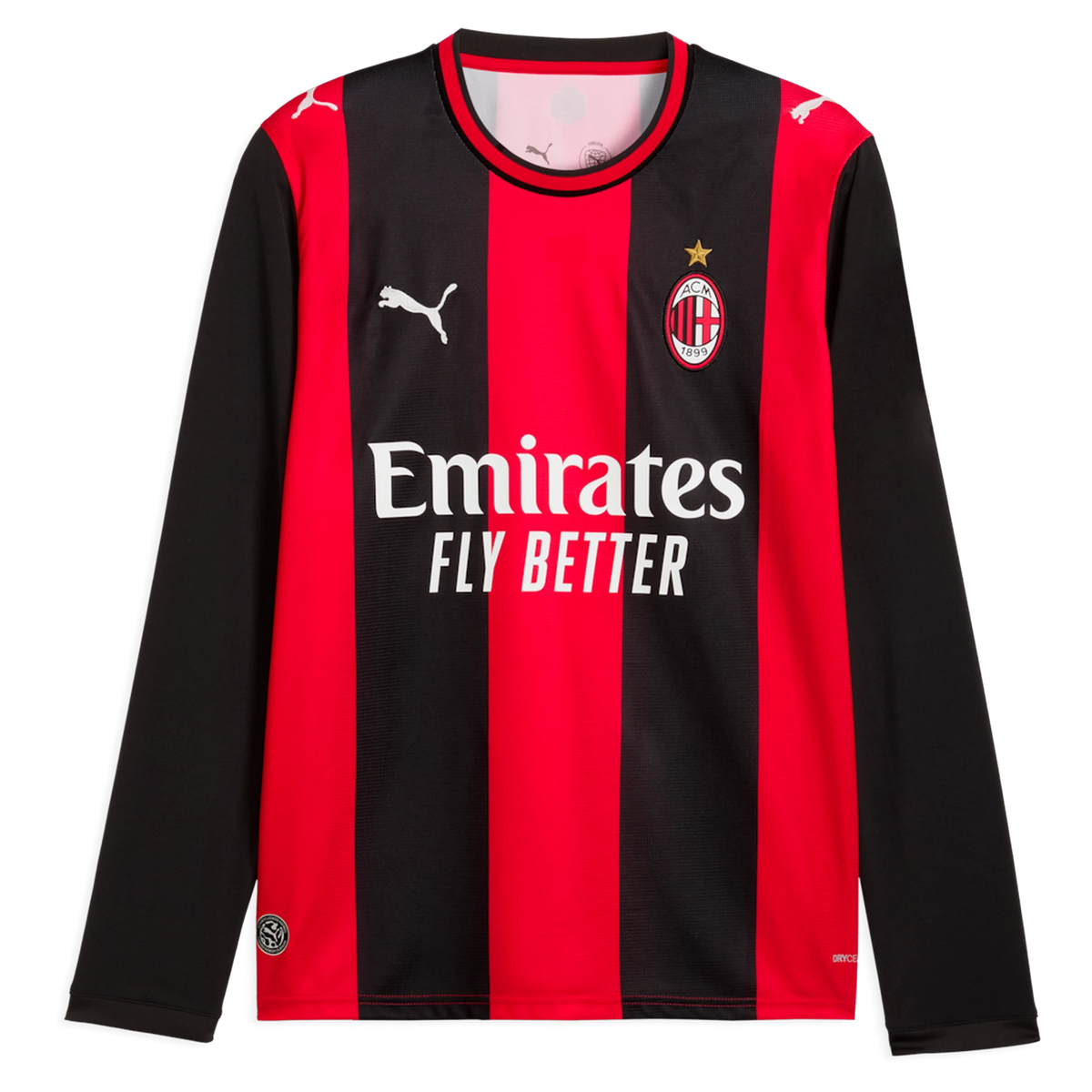 Front view of AC Milan 2026-2027 home black and red replica long sleeve soccer jersey by Final Third Kit