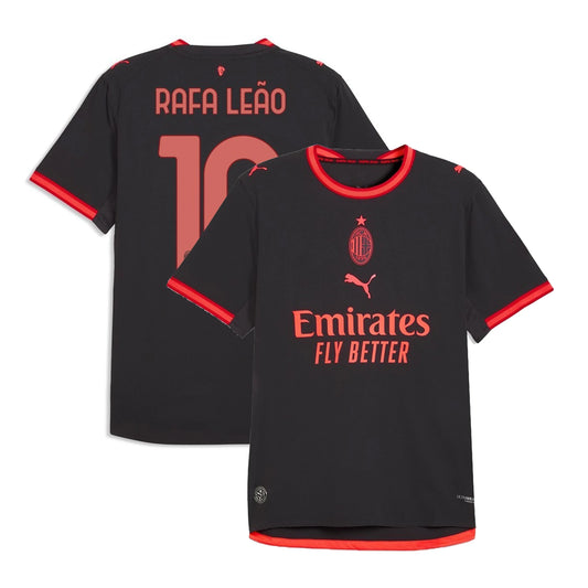 Front and back view of AC Milan 2026-2027 third grey on-field authentic jersey featuring Rafael Leão by Final Third Kit