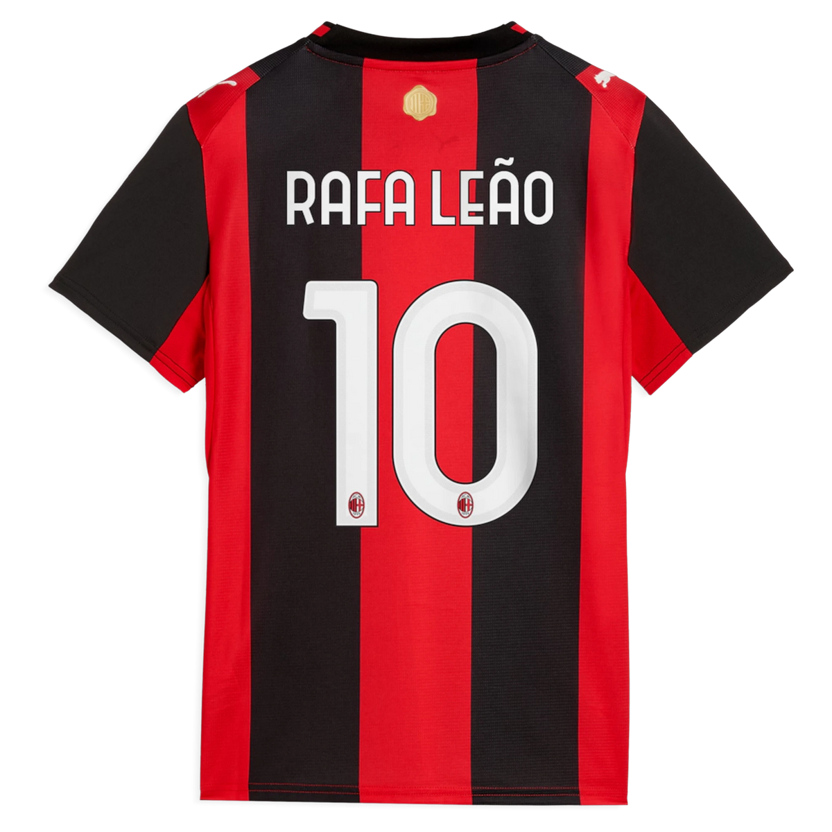 Back view of women's AC Milan 2026-2027 home black and red replica football shirt with Rafael Leão name and number 10 printing by Final Third Kit
