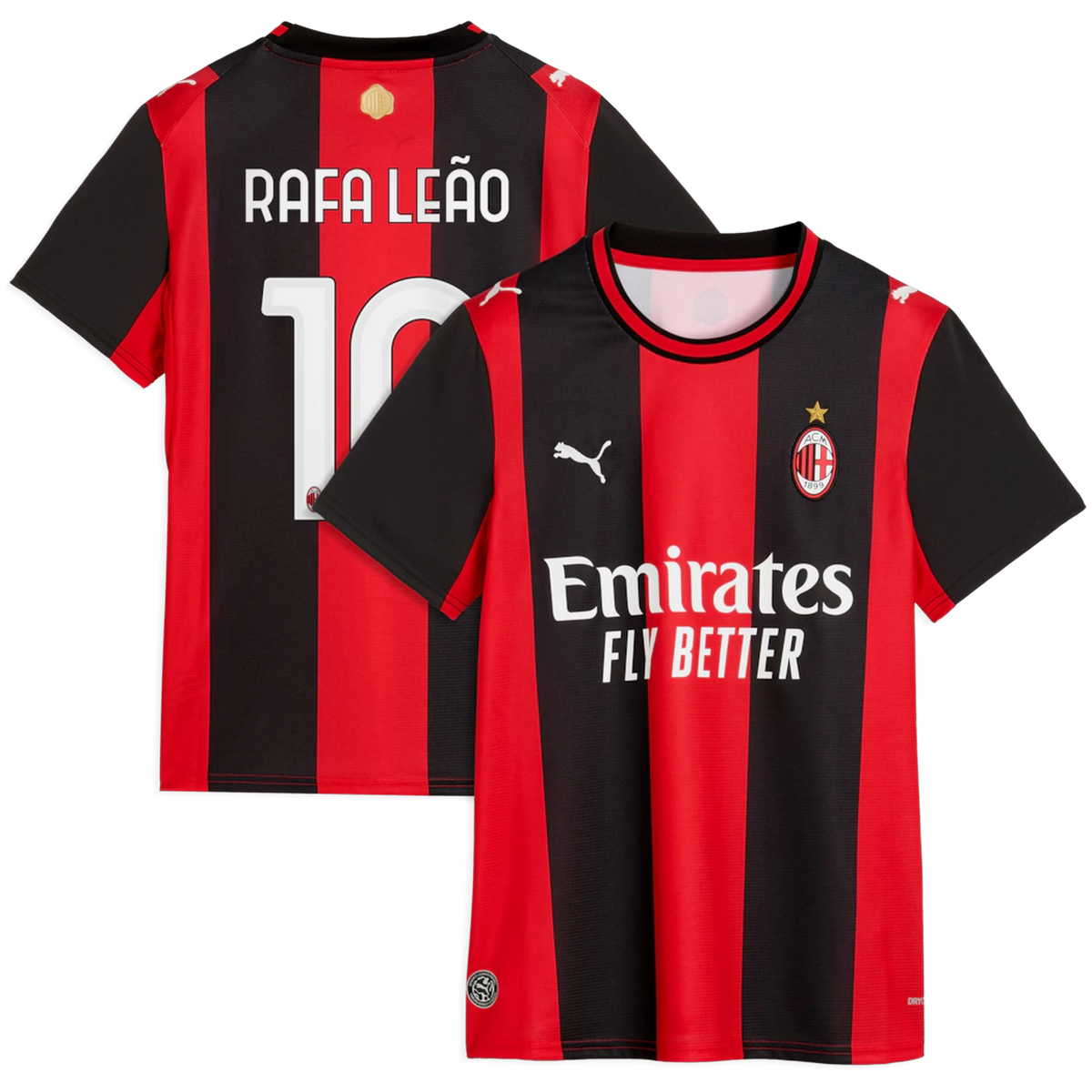 Front and back view of women's AC Milan 2026-2027 home black and red replica jersey featuring Rafael Leão by Final Third Kit
