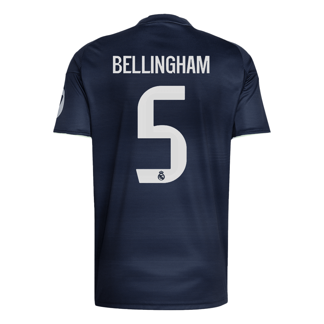 Back view of Real Madrid away replica jersey showing Bellingham 5 name and number print