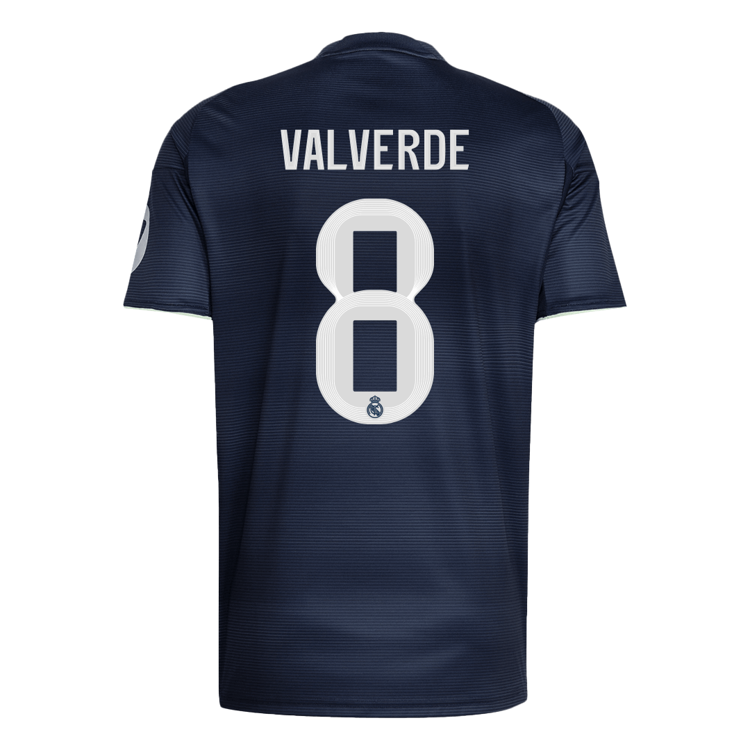 Back view of Real Madrid away replica jersey showing Valverde 8 name and number print