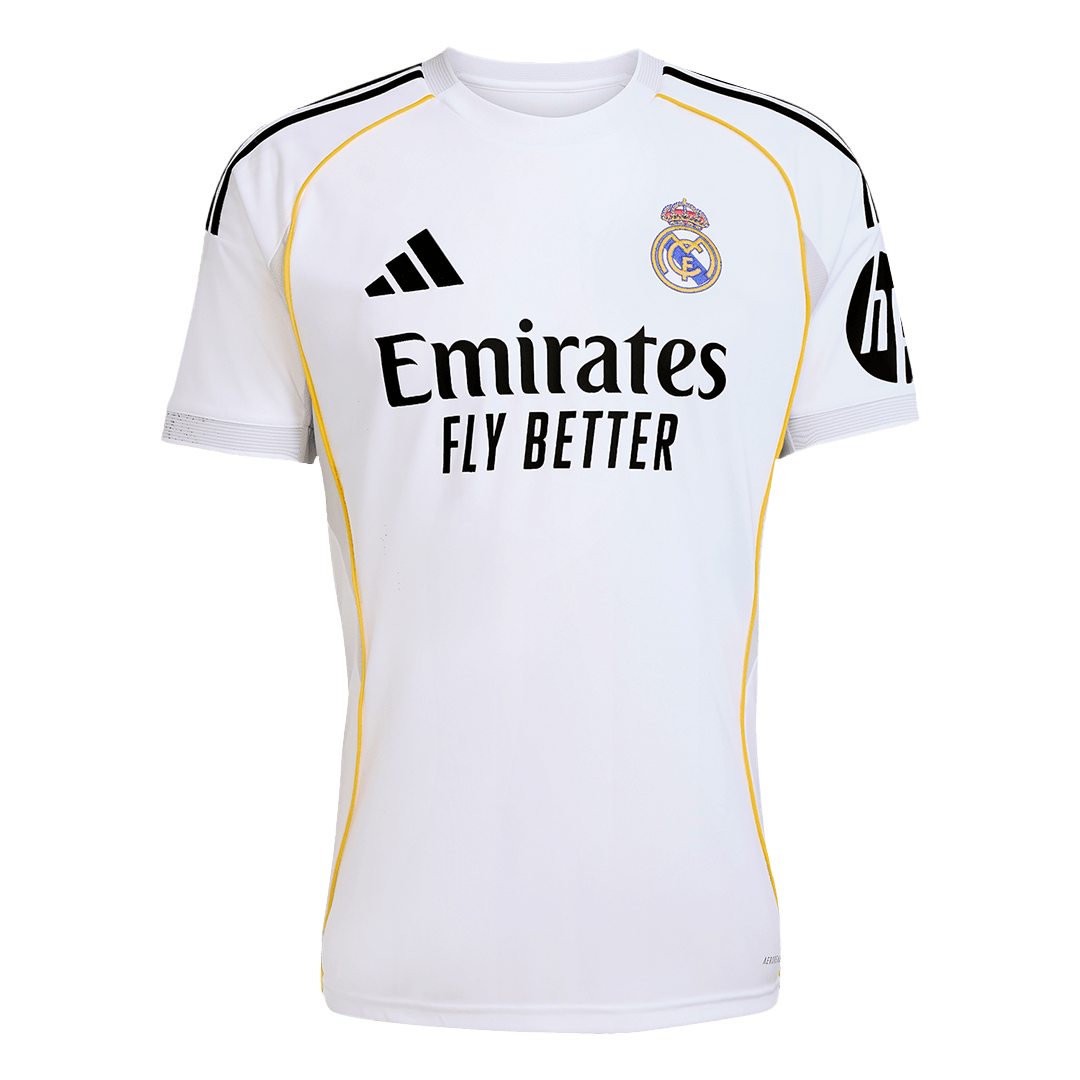 Front view of men's Real Madrid 2025-2026 home white stadium replica soccer jersey by Final Third Kit