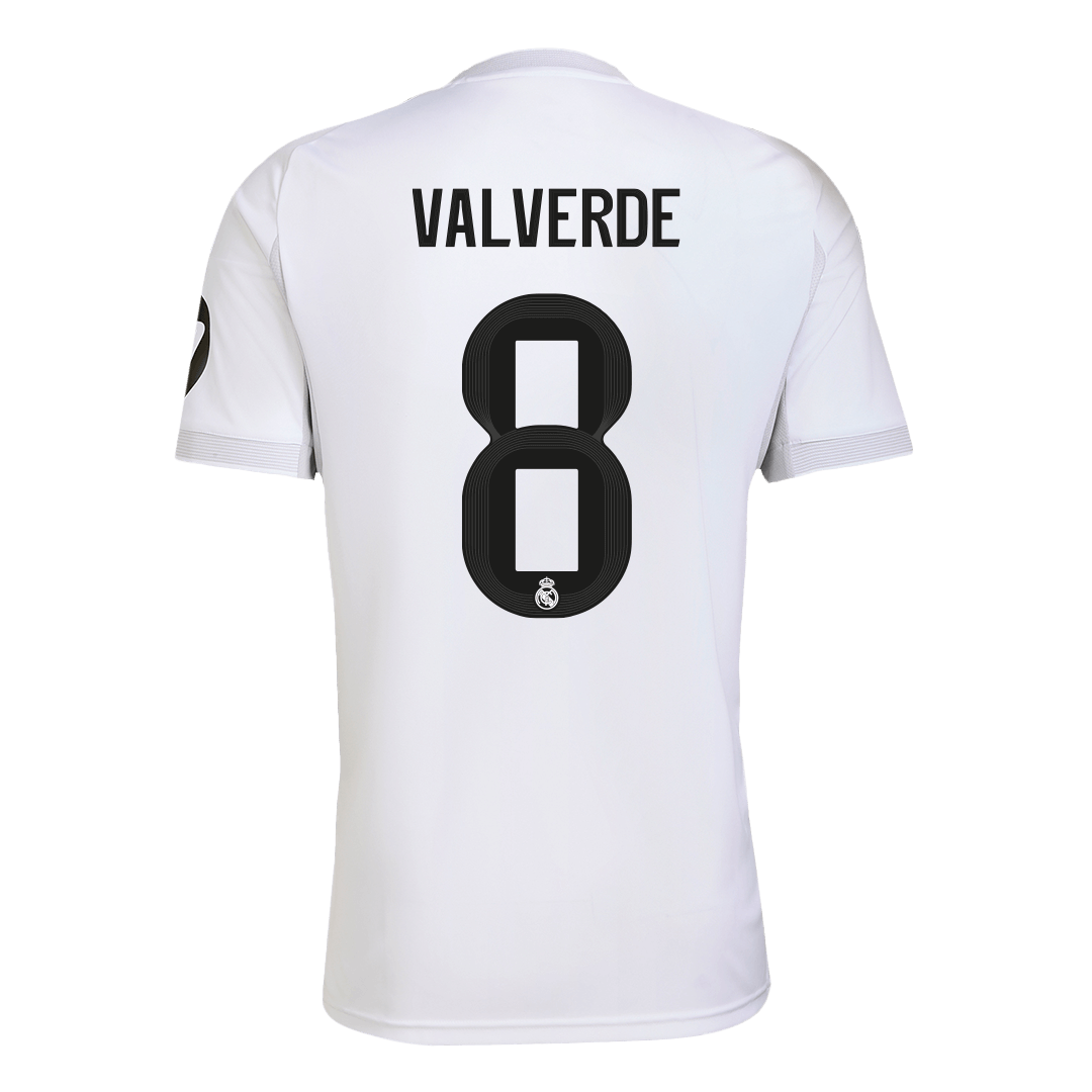 Back view of Real Madrid home replica jersey showing Valverde 8 name and number print