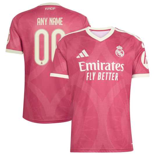 Front and back view of Real Madrid 2026-2027 third pink replica custom jersey by Final Third Kit